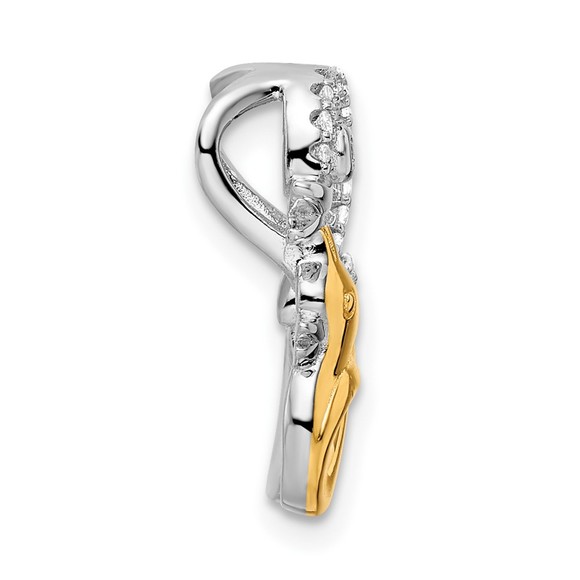 925 Sterling Silver Mini Animal Bird Rhodium-plated CZ Gold-tone Duck Slide - Picture 2 of 4
